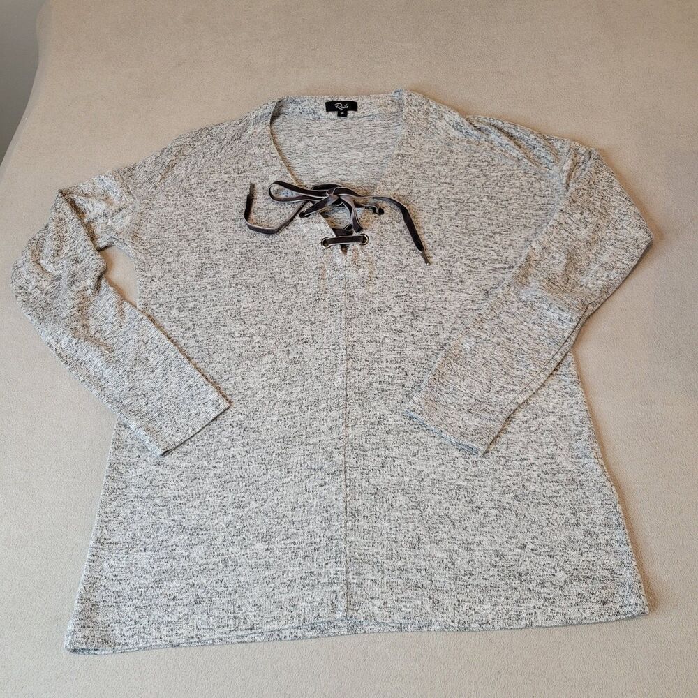 Rails Leigh Top Grey Long Sleeve Velvet Lace Up V Neck Melange Heather Size XS